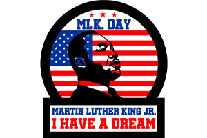  Image of MLK Jr. with the American flag; Jan. 17 observed.